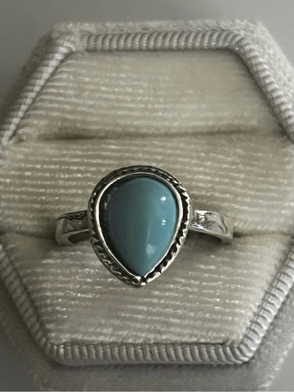 Bohemian/Aztec Design Faux Turquoise Stainless Steel Silver Ring Size 6 NWT